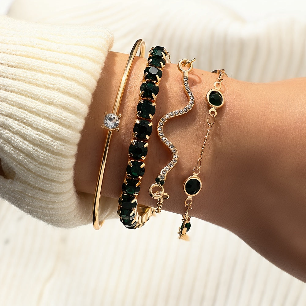 Vintage 4-Piece Necklace & Bracelet Set with Sparkling stones