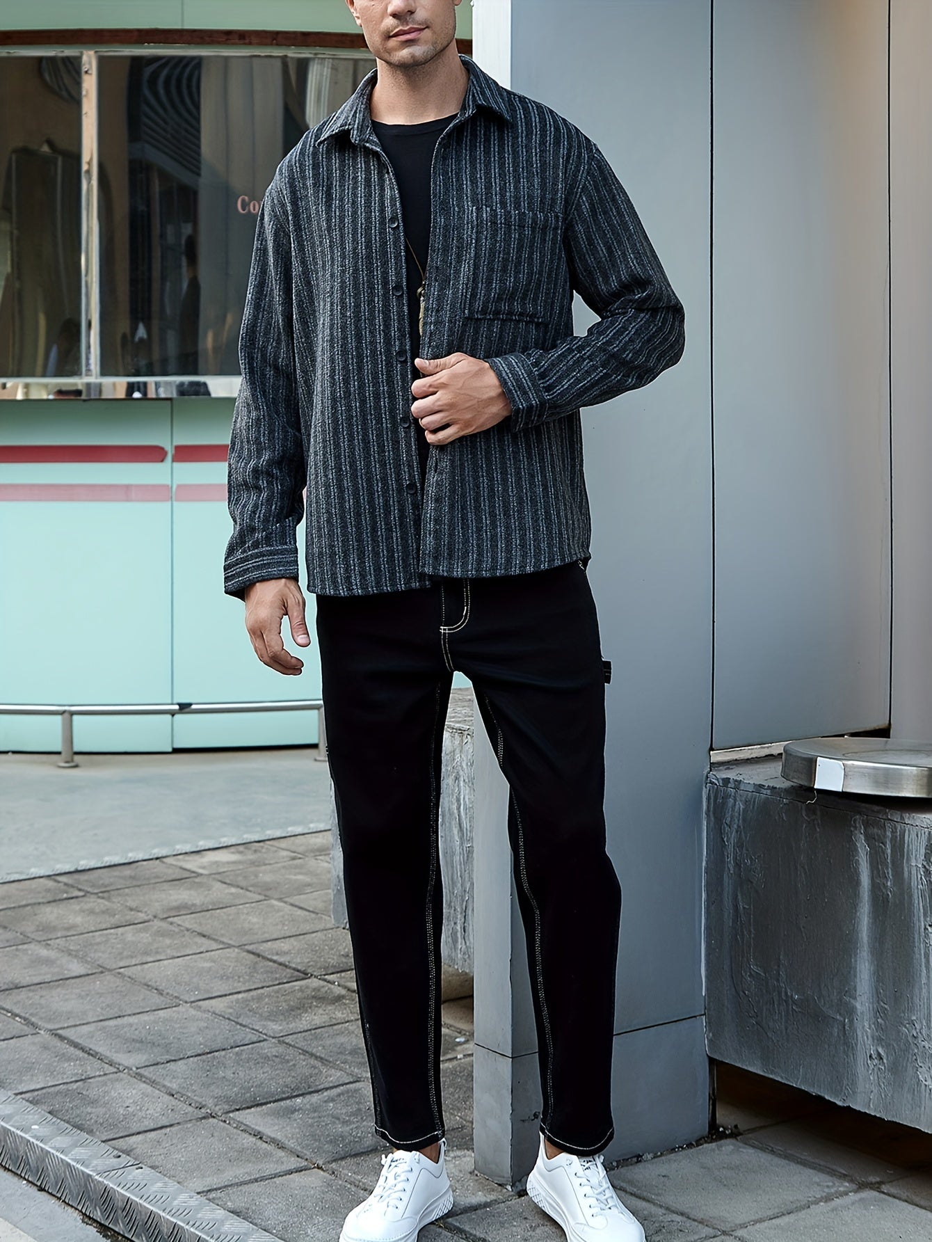 Various Pattern Men's Casual Long Sleeve Lapel Shirt, Men's Thick Outwear For Fall Winter