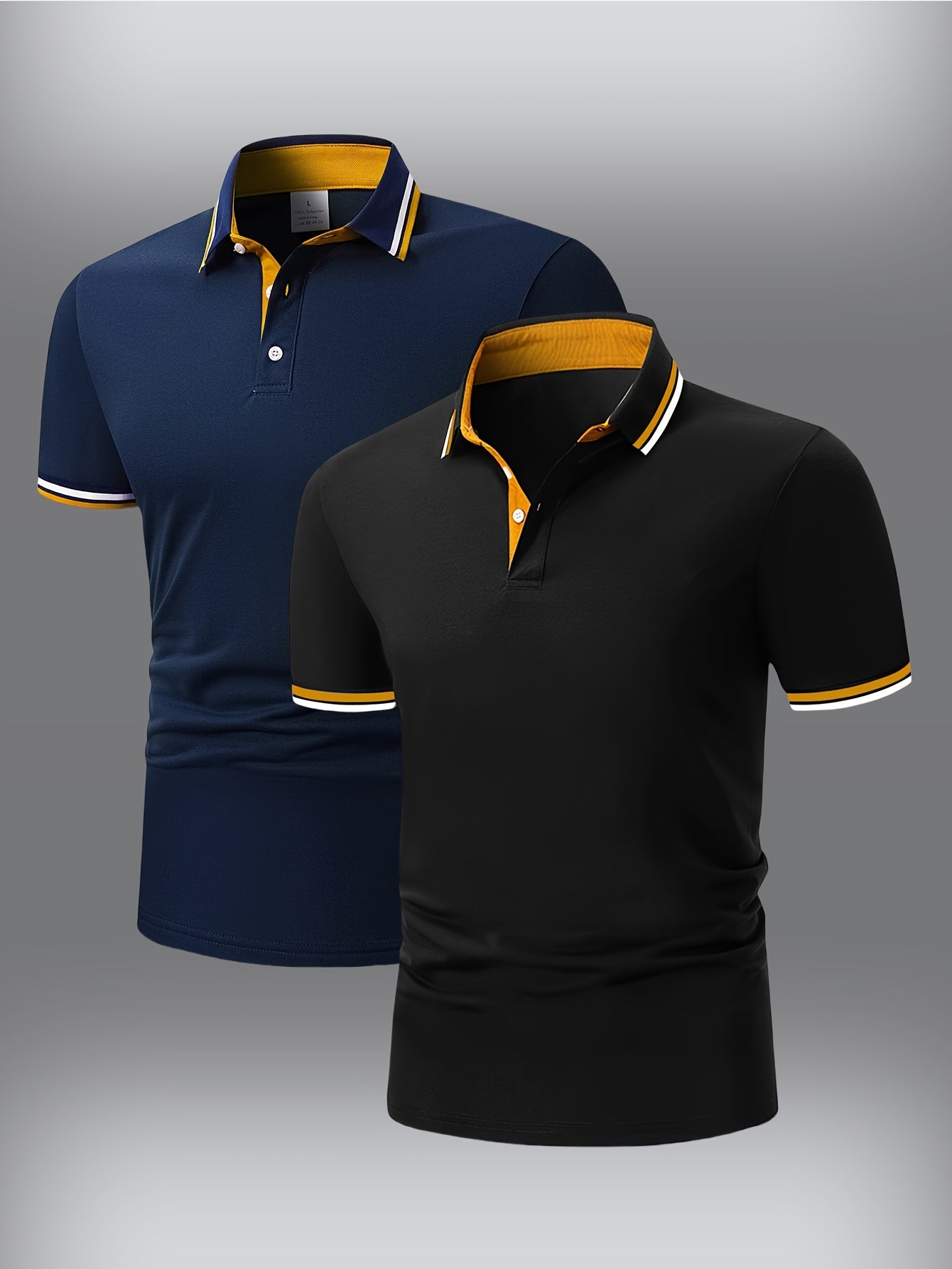 2pcs Men's Short-Sleeve Shirts with Contrast Collars - Lightweight Polyester, Pastel Blue & Pink, Turn- Collar, Button Closure, Regular Fit, Casual & Business-Casual Wear, Ideal for Summer or Gifting, Short Sleeve Tops