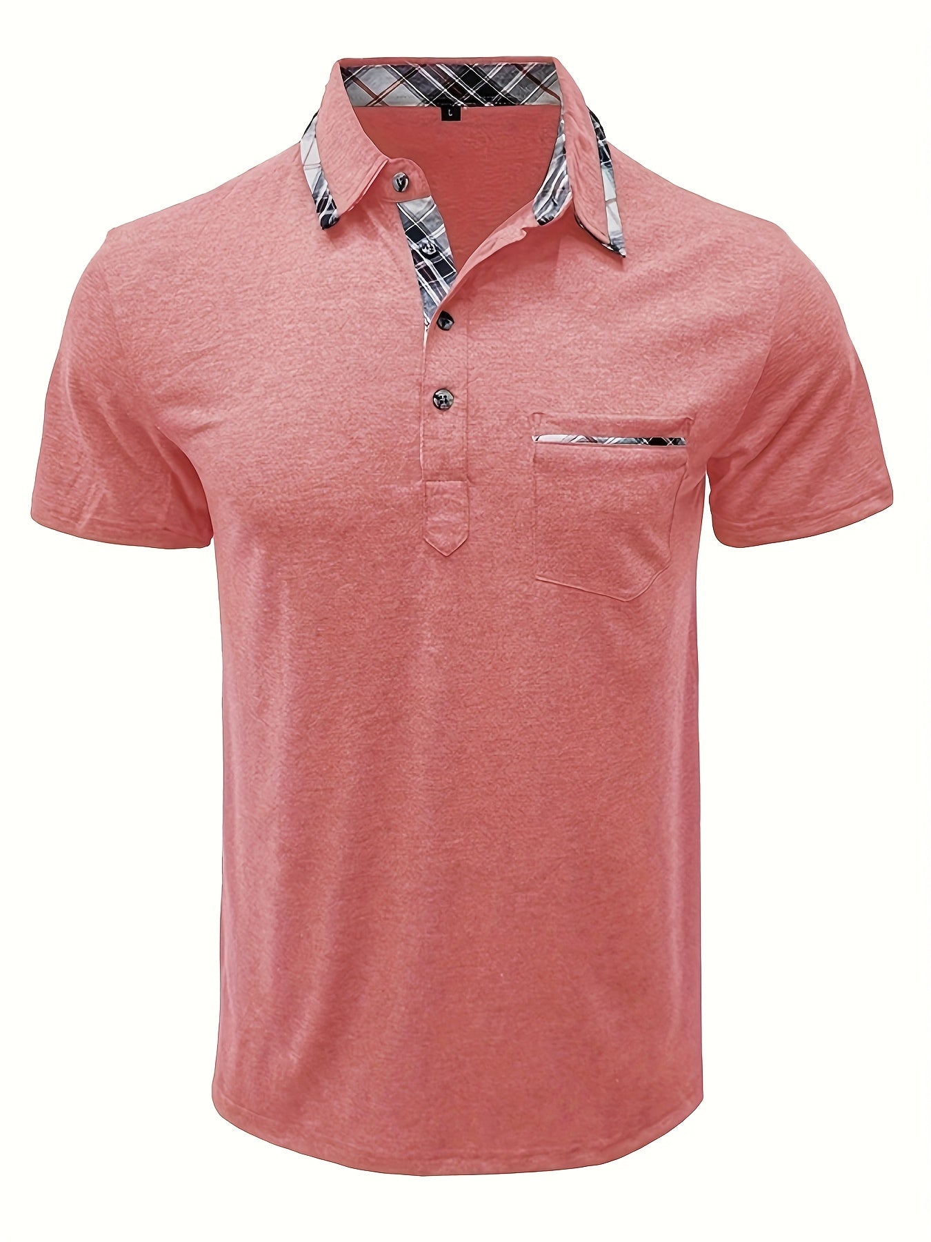 Men'S Plus Size Short Sleeve Polo Shirt with Plaid Collar and Button Details - Casual Summer Style, Regular Fit, Slight Stretch Fabric, Plus Size Shirts, PLUS SIZE