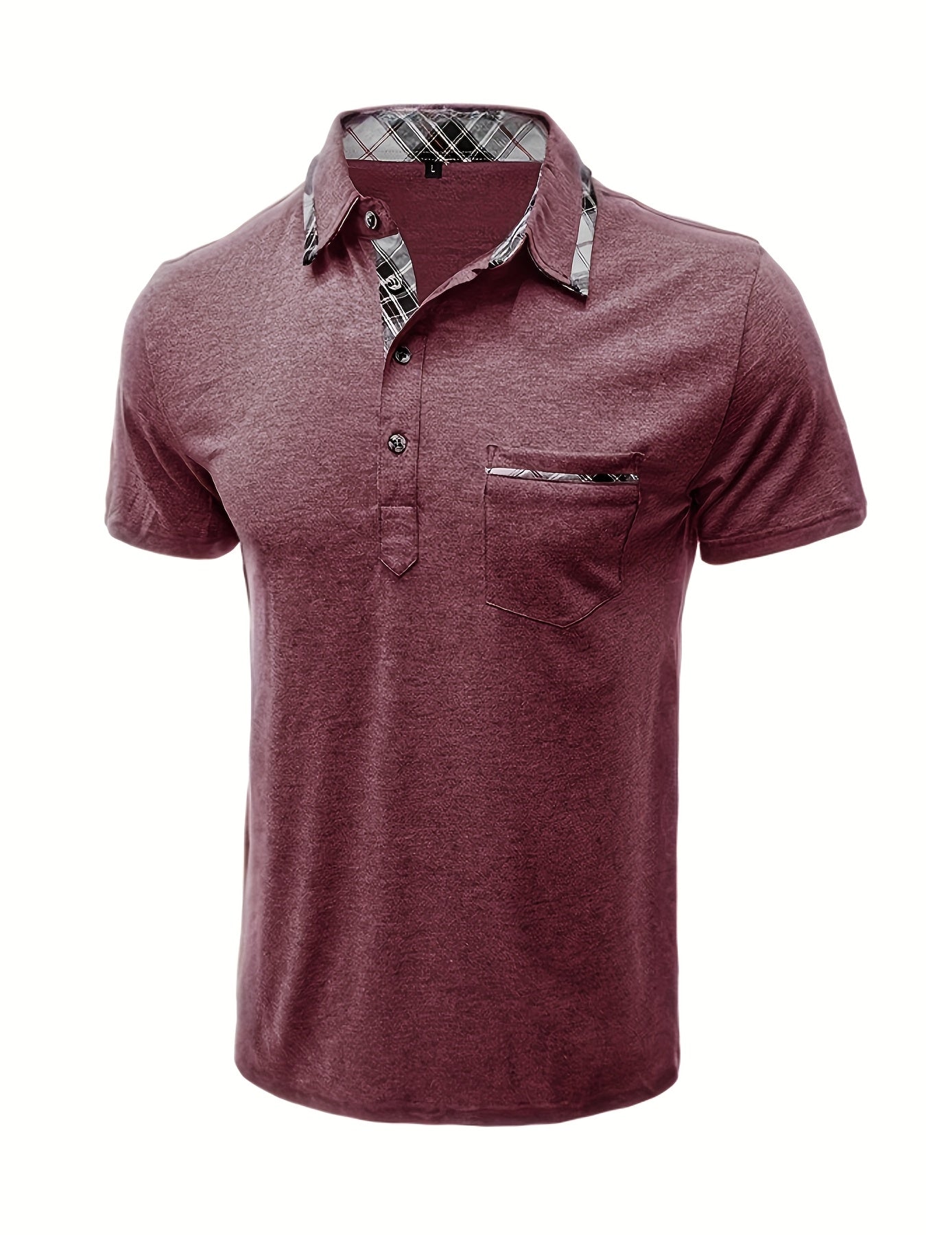 Men'S Plus Size Short Sleeve Polo Shirt with Plaid Collar and Button Details - Casual Summer Style, Regular Fit, Slight Stretch Fabric, Plus Size Shirts, PLUS SIZE