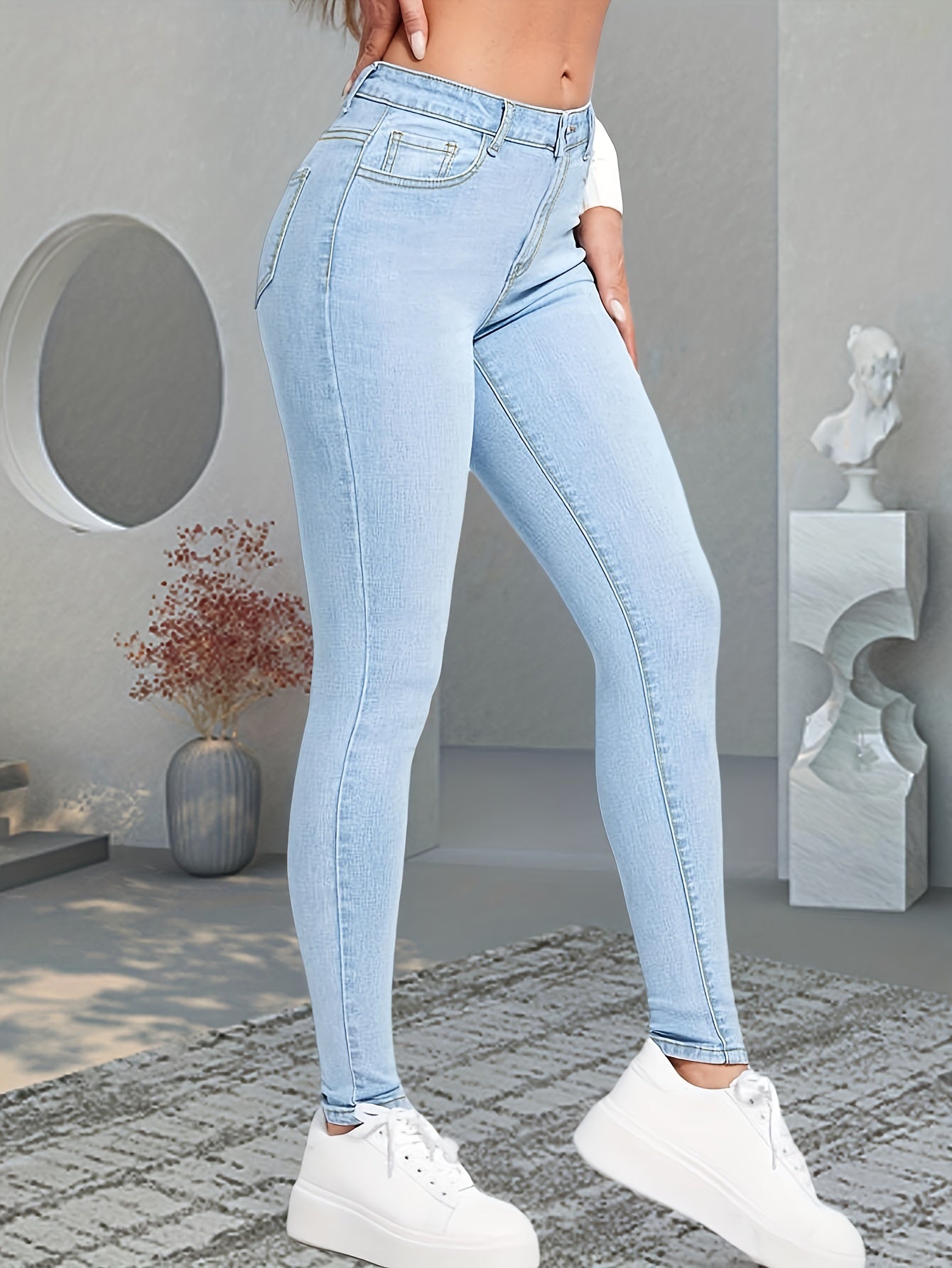 Timeless Blue Cotton Pants with Zip