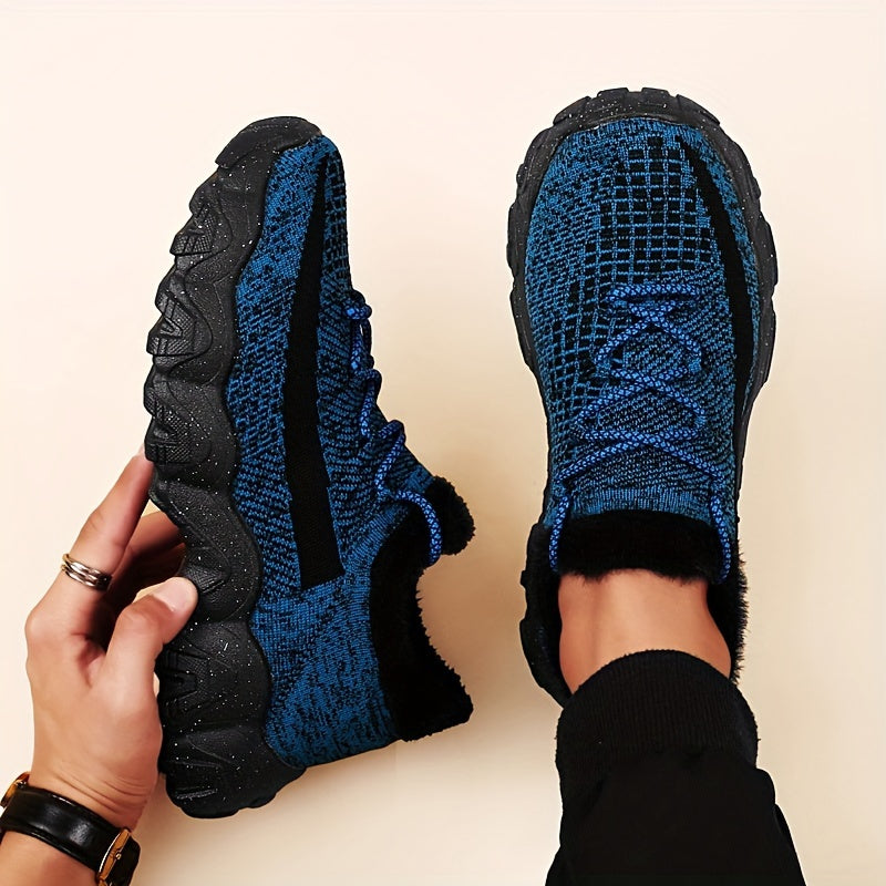 Men'S Casual Sneakers - Breathable Knit Upper, Geometric Pattern, Lace-Up Closure, Durable Rubber Sole, Comfortable Fabric Lining for Spring Sports & Casual Attire, Athletic Footwear | Geometric Pattern Shoes | Knit Construction, Sneakers