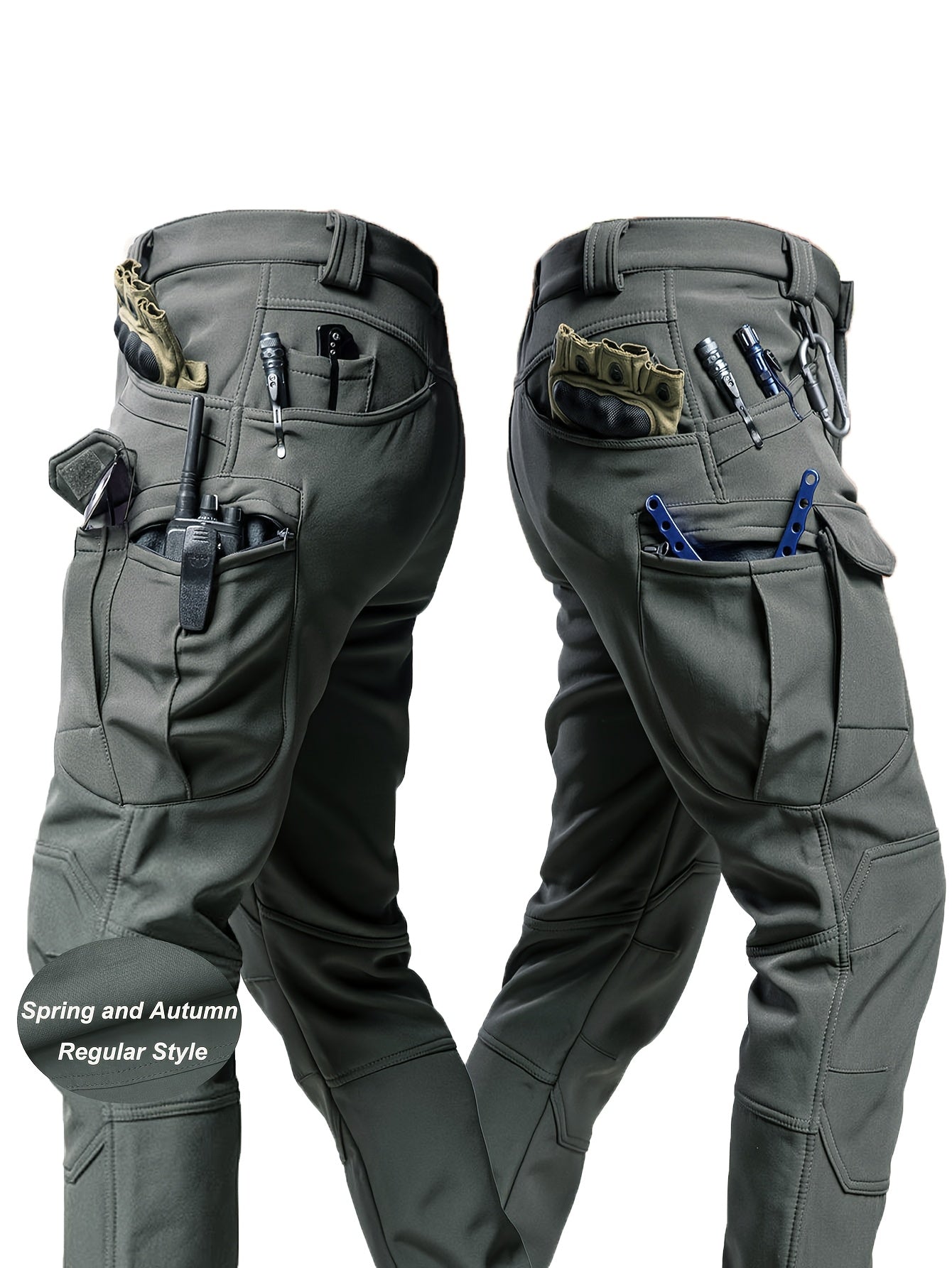 Men's Outdoor Cargo Pants - 93% Polyester 7% Spandex Stretch, Multiple Utility Pockets with Elastic Closures, Machine Washable Hiking & Casual Pants for Spring/Fall (Regular Fit), Hiking Pants