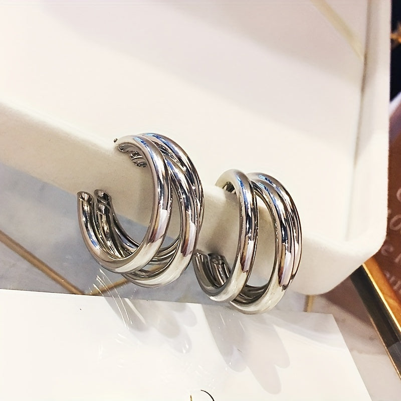 Modern Earrings with Silver-tone