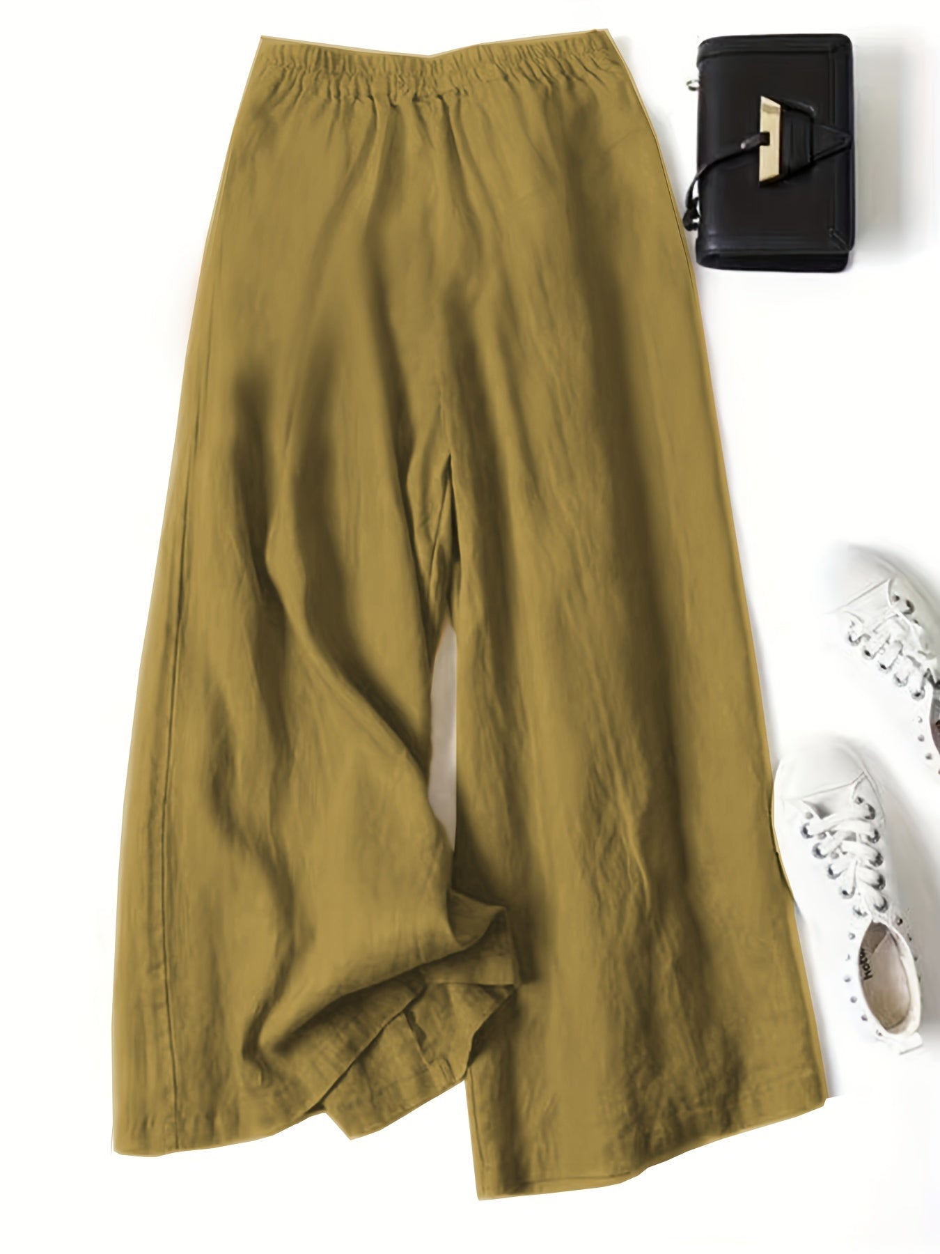 Women's Vintage Wide-Leg Ankle Pants - Non-Stretchy Elastic Waist Trousers, Loose Fit for Everyday & Formal Outfits - Machine Washable Fall/Spring/Summer Bottoms in Terracotta Red - Adult Women's Clothing, Casual Outfit Pants, Comfortable Clothi