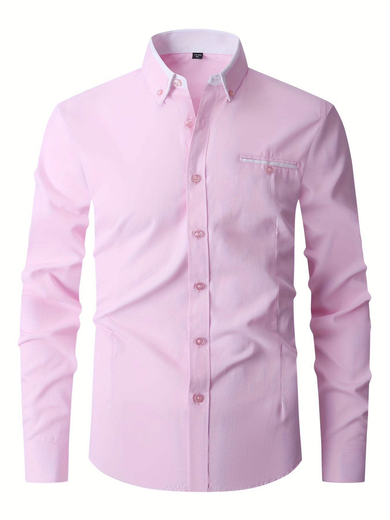 Men's Contrast Collar Design Lapel Collar Design Dress Shirts, Long Sleeve Casual Button Up Shirt For Formal Occasions