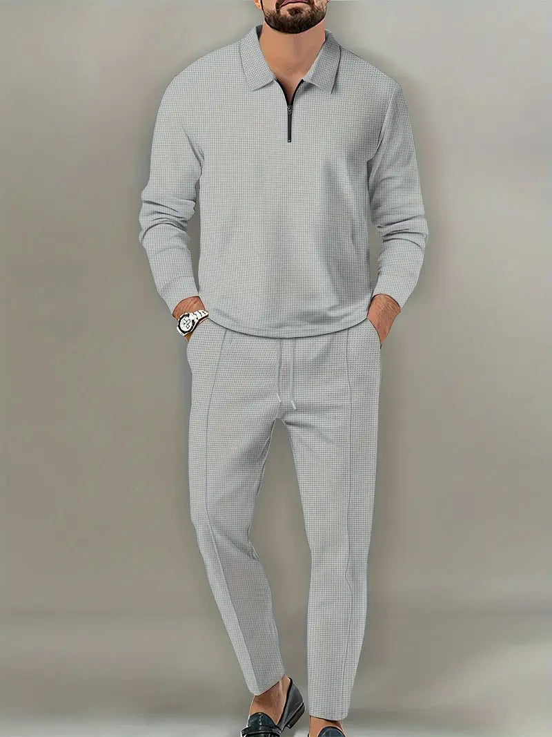Polyester Knit Zip Long Sleeve 2-Piece Shirt