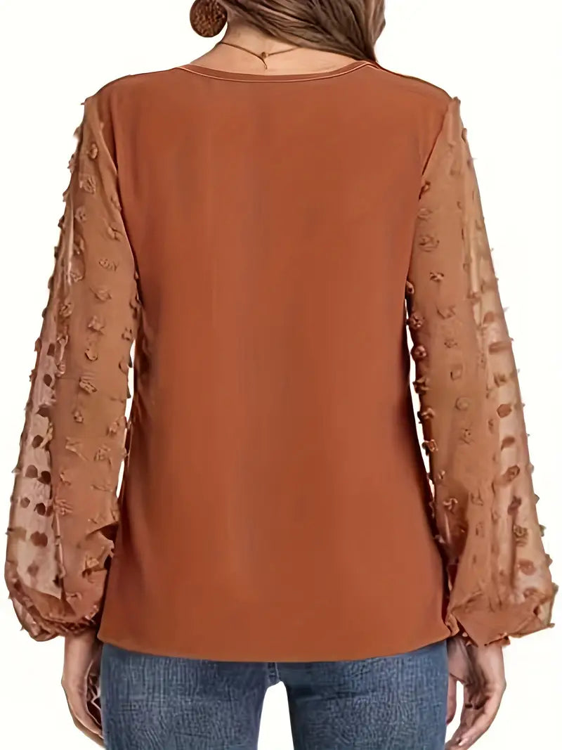 Solid Polyester Sweater Swiss Dot Sleeve