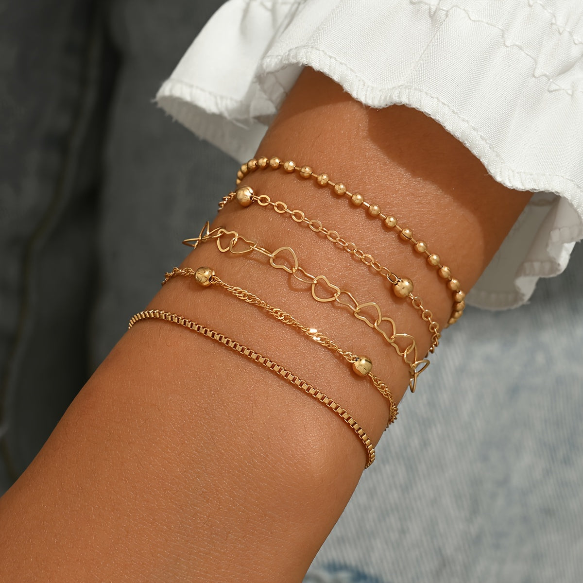 Vintage 5-Piece Necklace & Bracelet Set with Polished finish