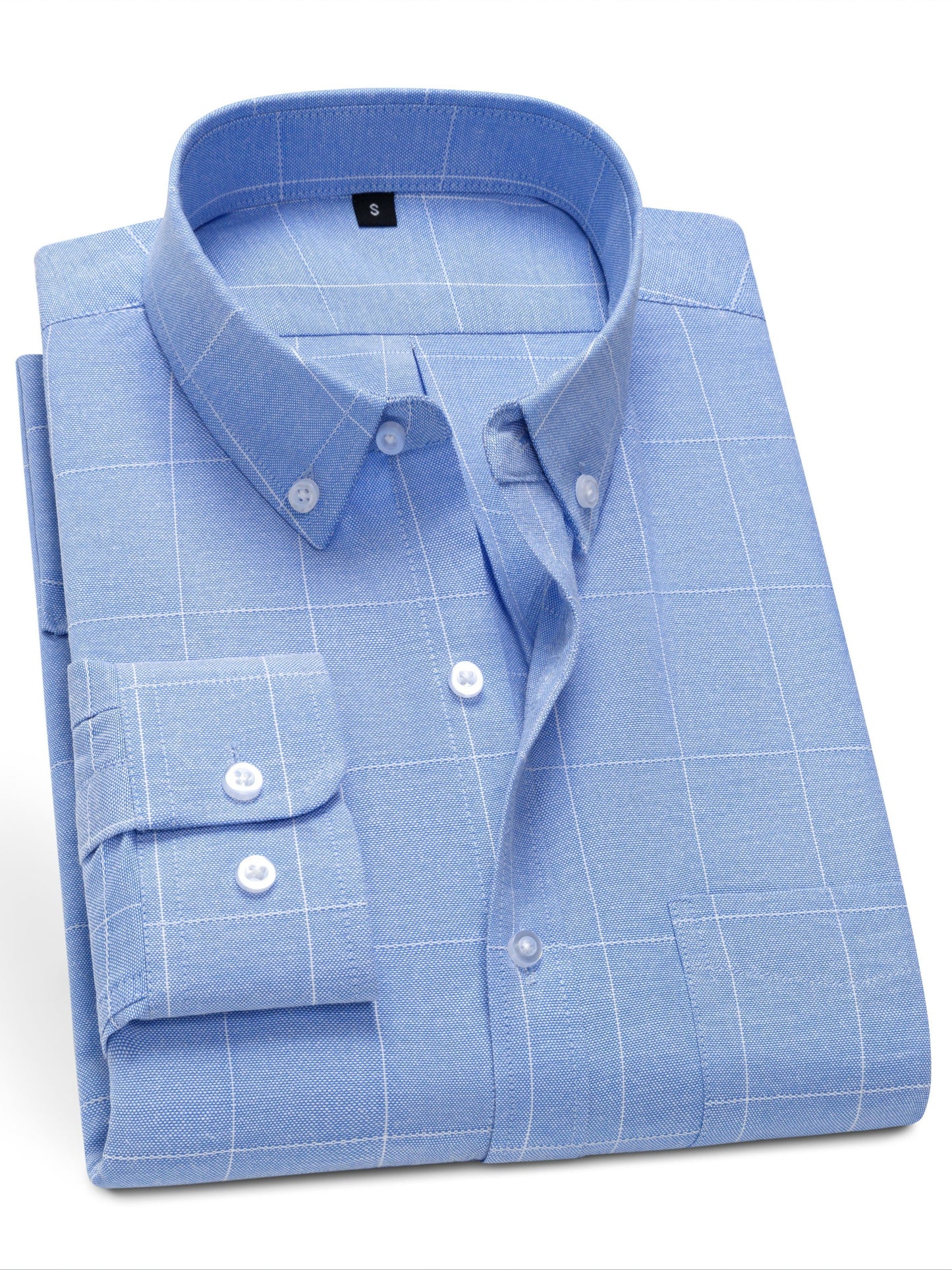 Men'S Light Blue Gingham Oxford Shirt - Casual Business Style, Button-Up with Chest Pocket, Non-Stretch Fabric, Perfect for Spring & Fall, Casual Business Attire | Gingham Pattern Shirt | Nonstretch Fabric
