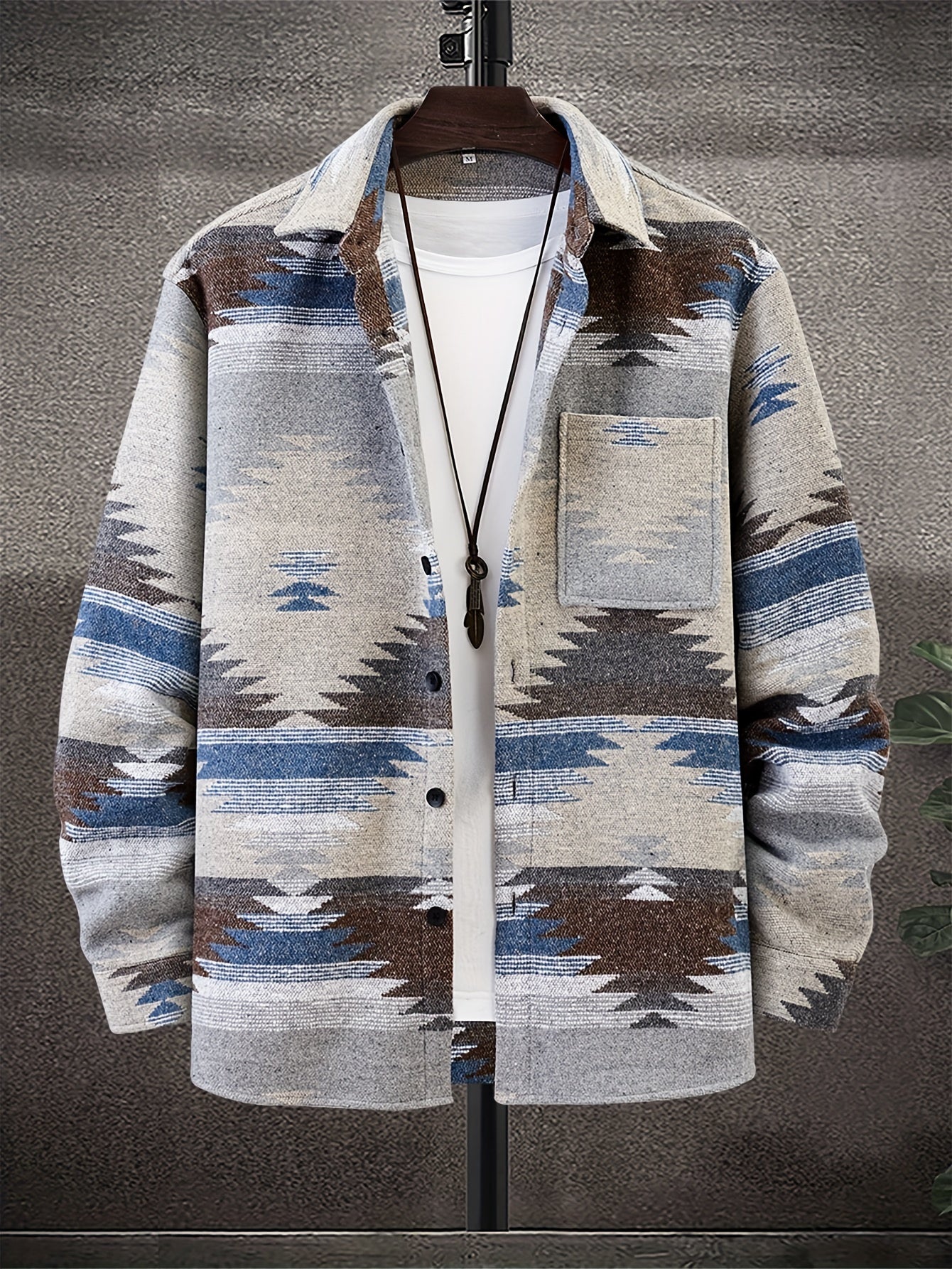 Various Pattern Men's Casual Long Sleeve Lapel Shirt, Men's Thick Outwear For Fall Winter