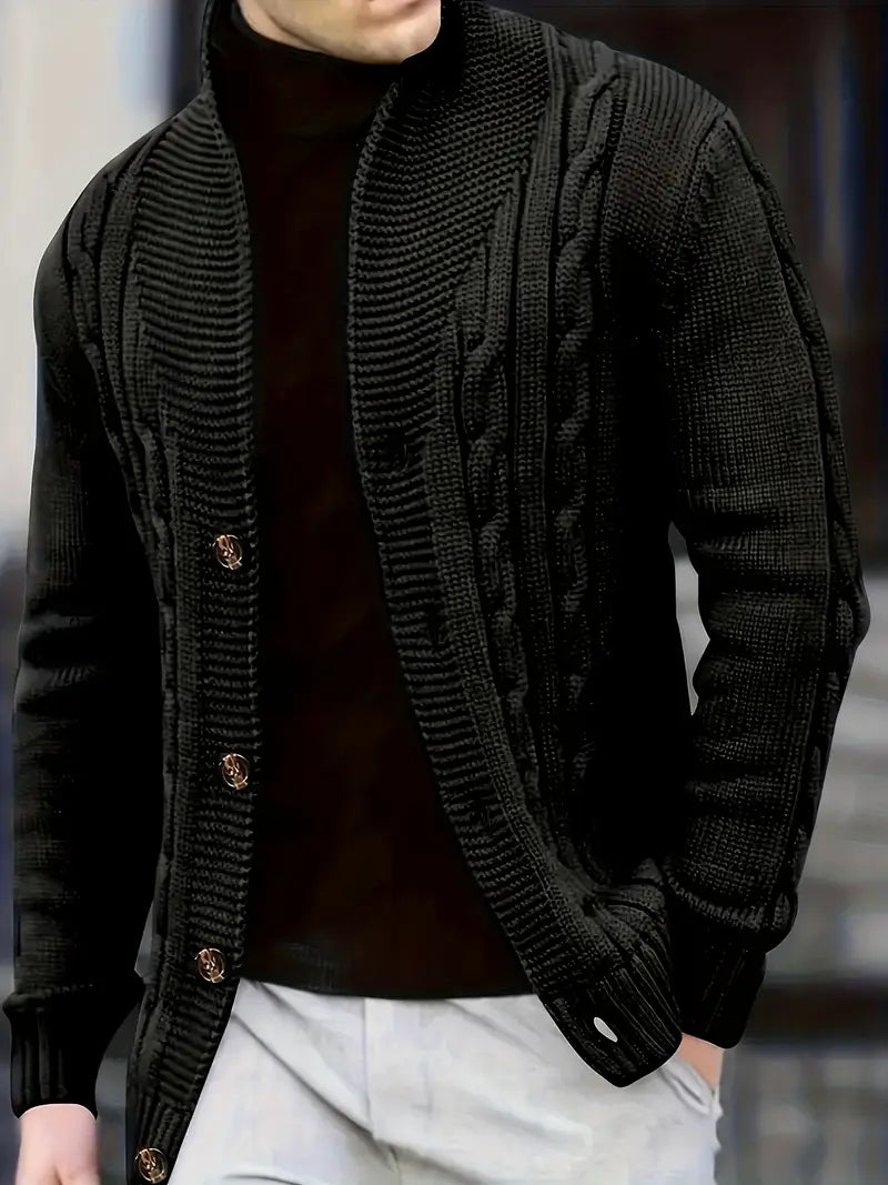 Polyester Knit Button-Up Long Sleeve Sweater