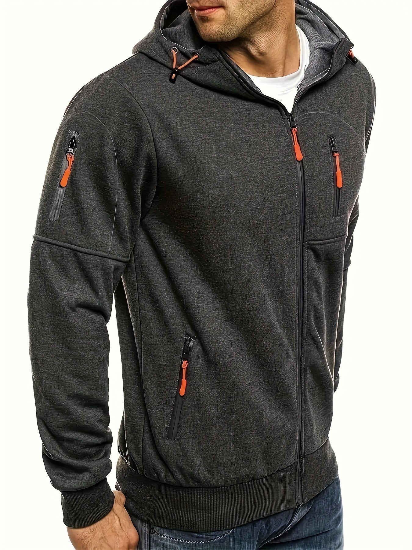 Men'S Heavyweight Hooded Jacket - Full-Zip Front Closure, Hooded Sportswear Coat for Gym, Running, Casual Outfits - Machine Washable Outerwear for Fall/Winter - Available in Black/Gray/Blue/Red/ - Ideal for Everyday & Formal Events,