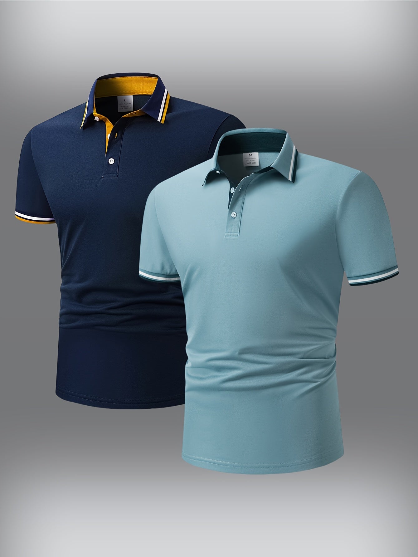 2pcs Men's Short-Sleeve Shirts with Contrast Collars - Lightweight Polyester, Pastel Blue & Pink, Turn- Collar, Button Closure, Regular Fit, Casual & Business-Casual Wear, Ideal for Summer or Gifting, Short Sleeve Tops