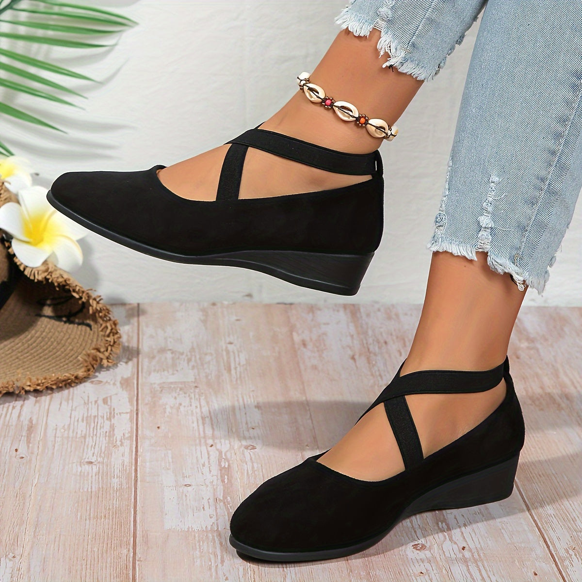 Timeless Red Vegan Leather Wedge Sandals with Wedge
