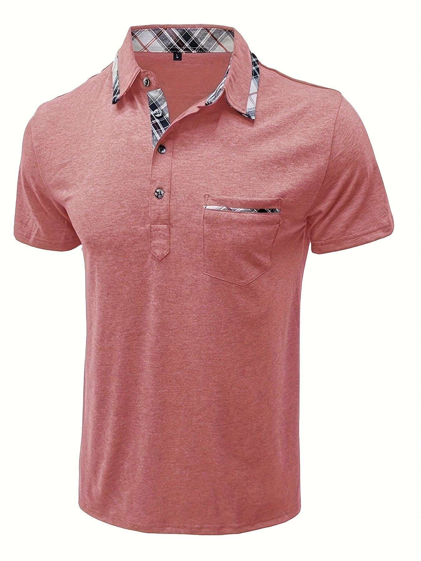 Men'S Plus Size Short Sleeve Polo Shirt with Plaid Collar and Button Details - Casual Summer Style, Regular Fit, Slight Stretch Fabric, Plus Size Shirts, PLUS SIZE