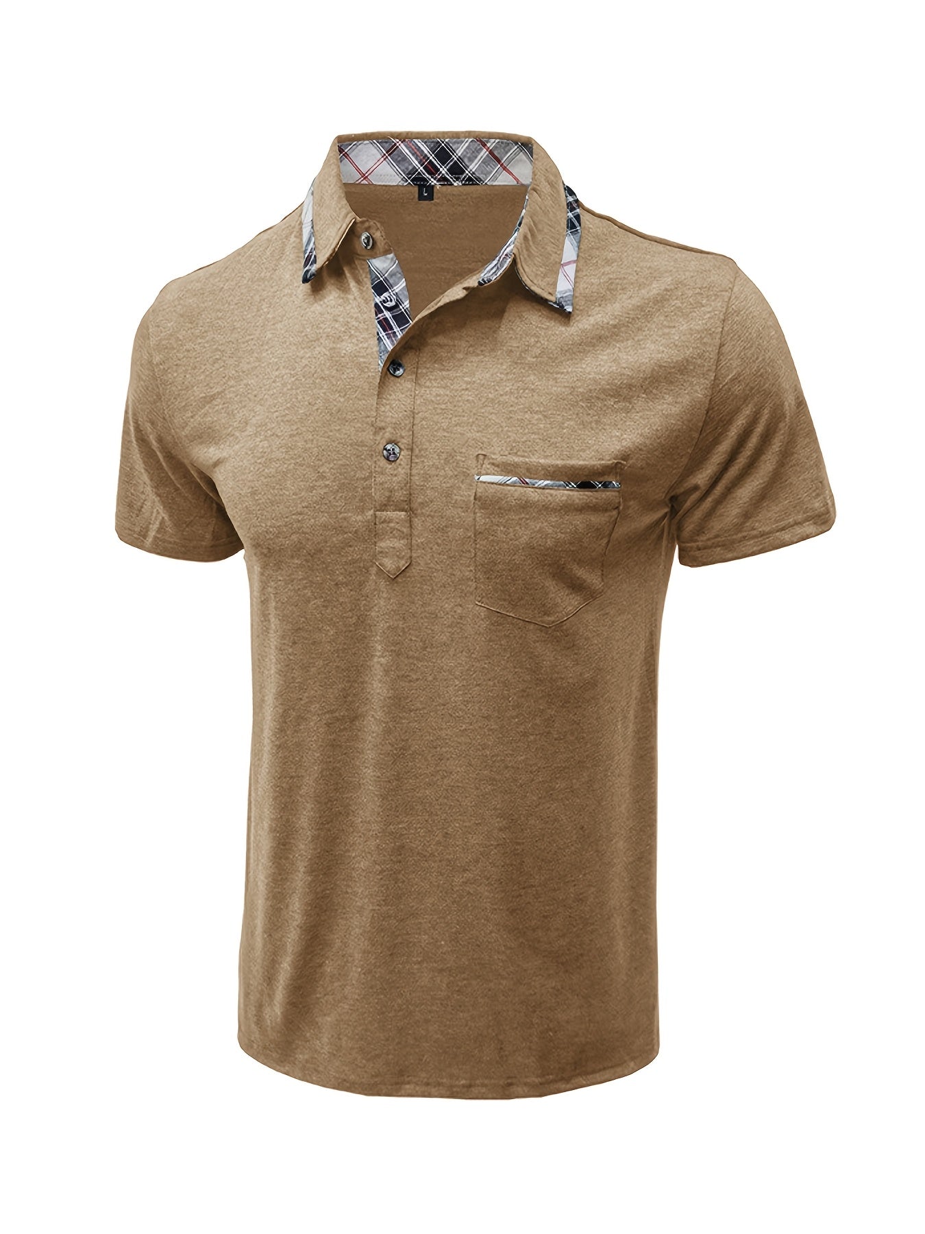 Men'S Plus Size Short Sleeve Polo Shirt with Plaid Collar and Button Details - Casual Summer Style, Regular Fit, Slight Stretch Fabric, Plus Size Shirts, PLUS SIZE