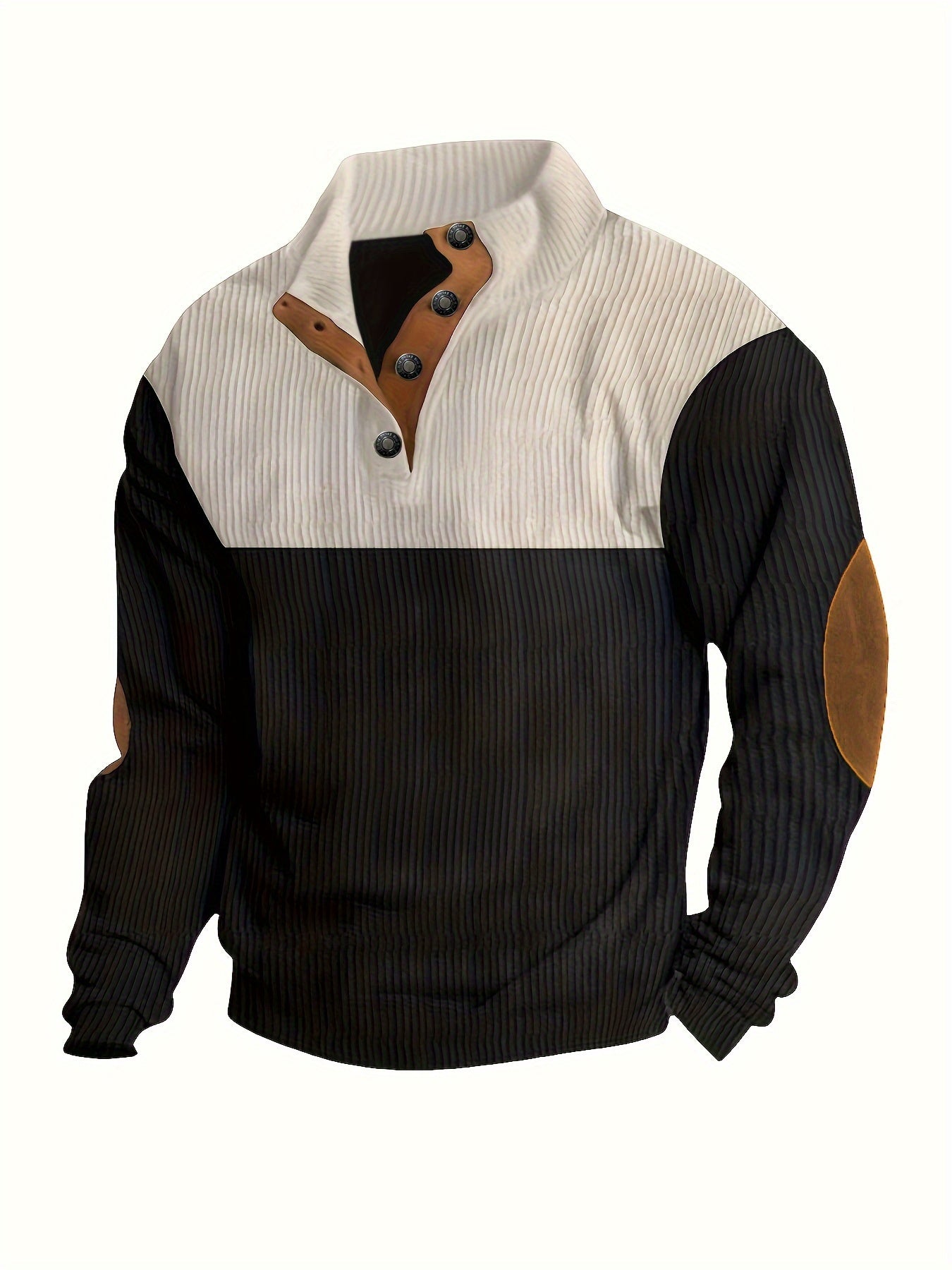 Retro Color Block Knitted Ribbed Sweater, Men's Casual Warm Mid Stretch Stand Collar Pullover Sweater For Men Fall Winter, Old Money Style