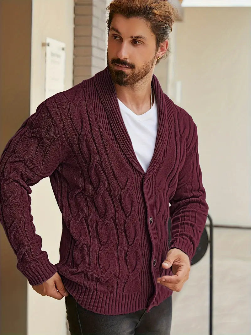 Polyester Knit Button-Up Long Sleeve Sweater