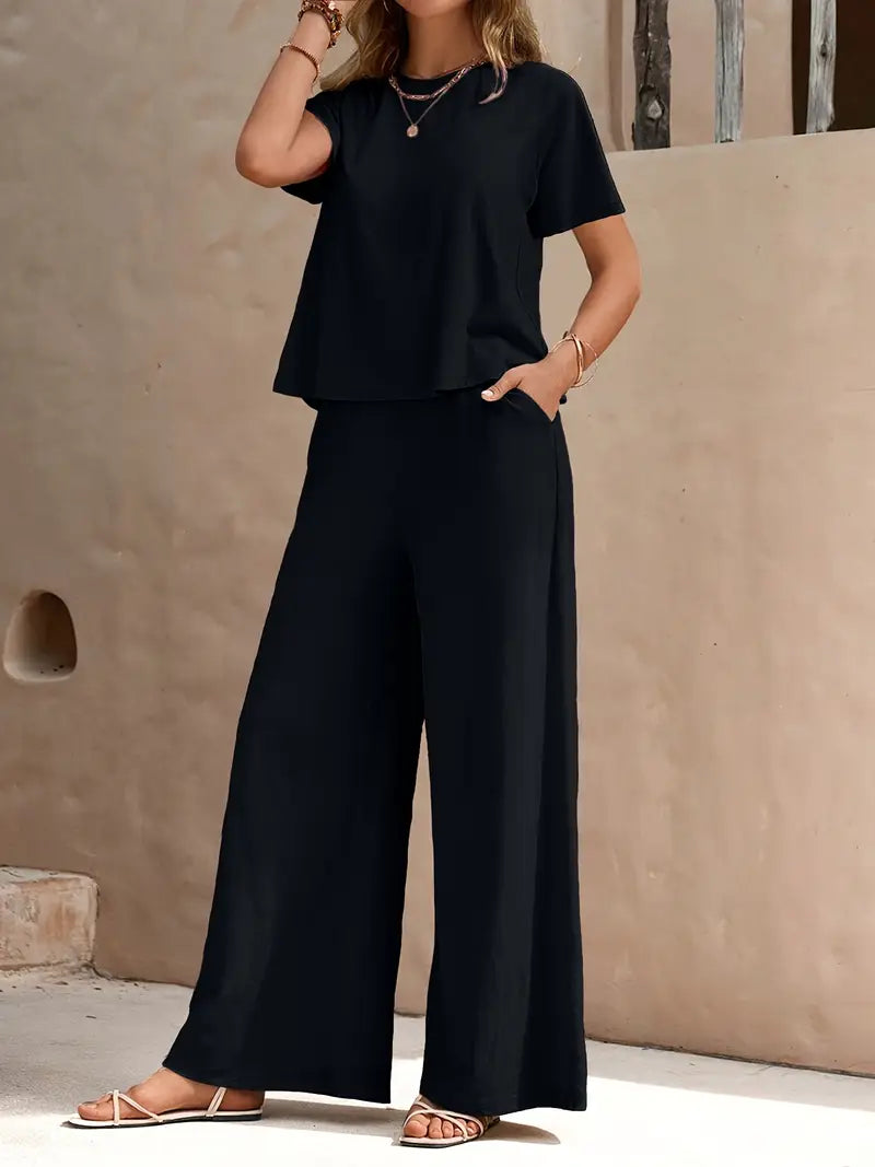 Solid Polyester Sweater 2-Piece Set