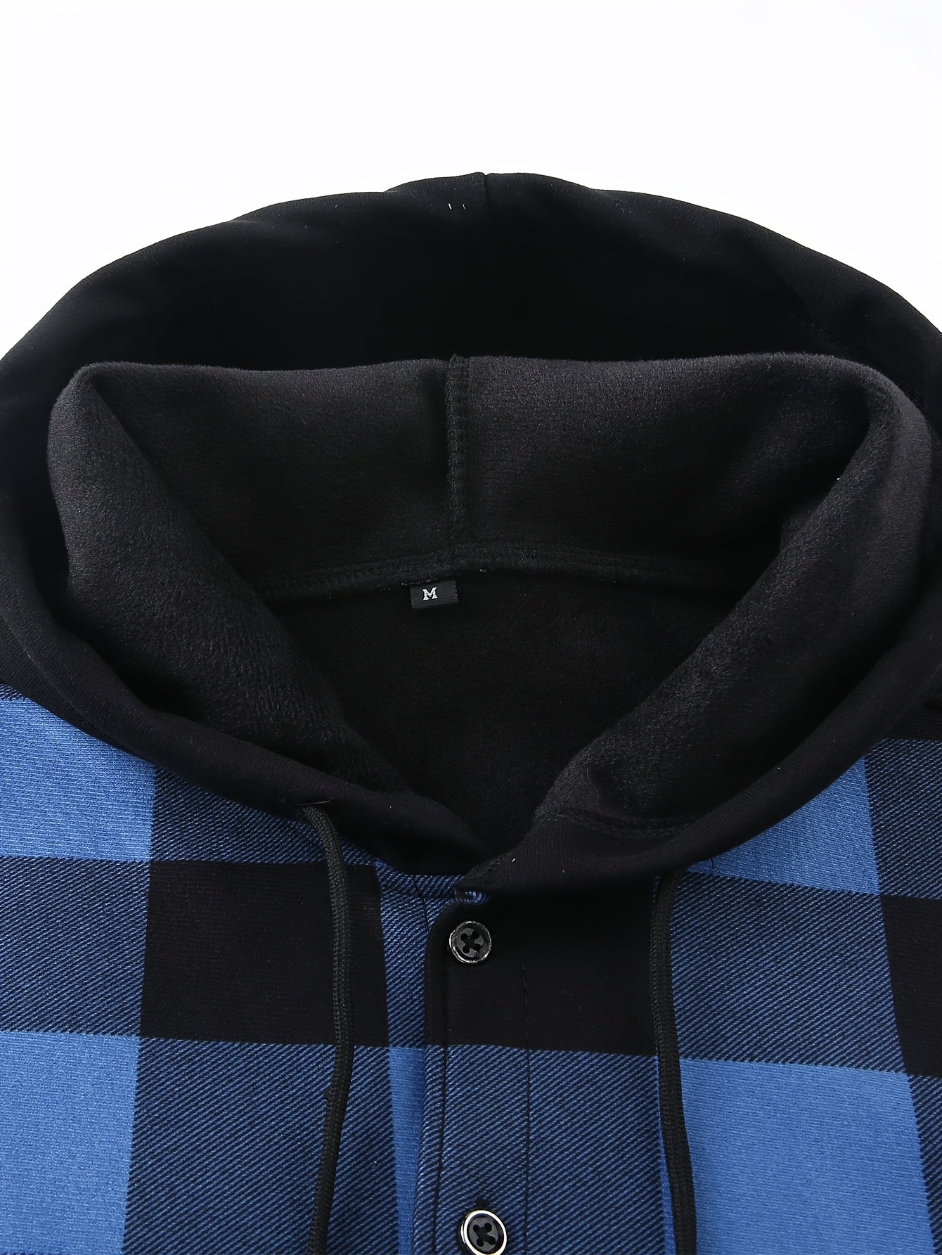 Men's Fleece-Lined Hoodie - Casual & Sporty, Plaid Pullover with Button Detail, Long Sleeve, Loose Fit for Fall/Winter