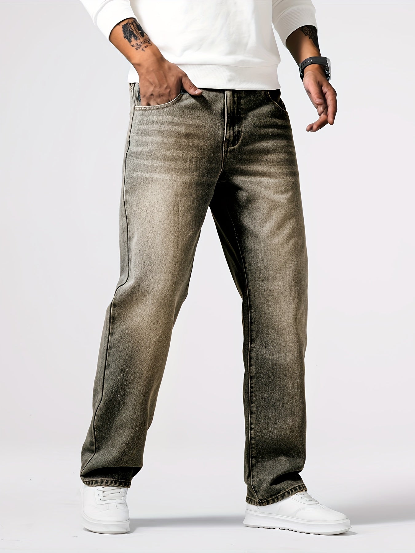 Men's Light Blue Relaxed Fit Jeans - Casual Straight-Leg Machine-Washable Denim Pants for Casual Attire, All-Season Comfort & Versatile Style