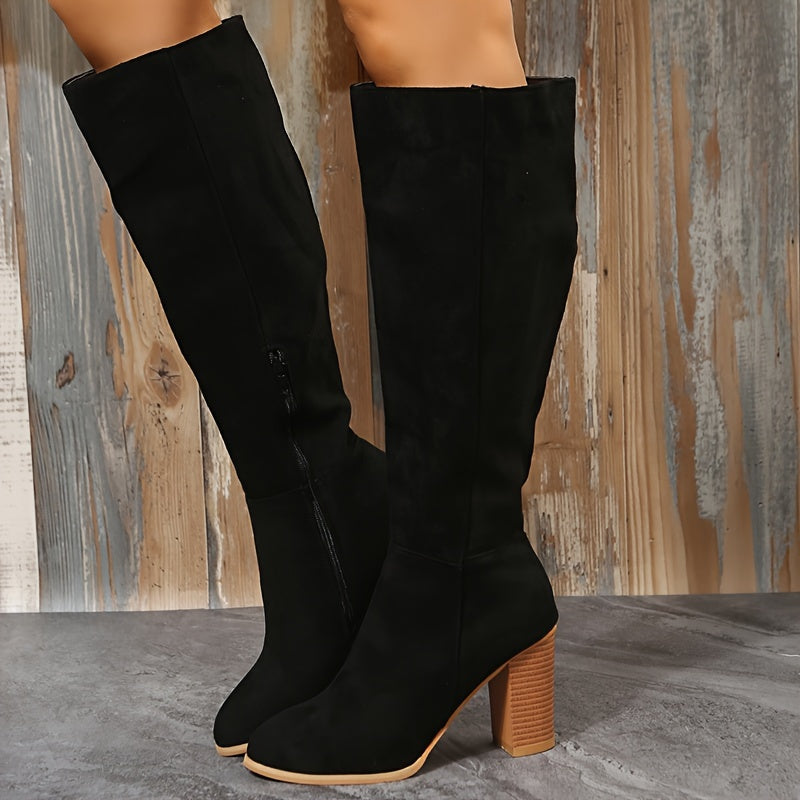 Timeless Red Faux Suede Block Heel Boots with Block Heel