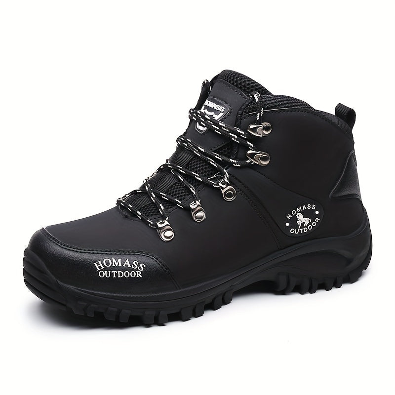 Men's Vintage-Style Outdoor Hiking Boots - Warm, Durable & Non-Slip with Elastic Ankle Support | PU Upper & Rubber Sole | Lace-Up Closure | Perfect for All Seasons Adventures, Hiking Accessories