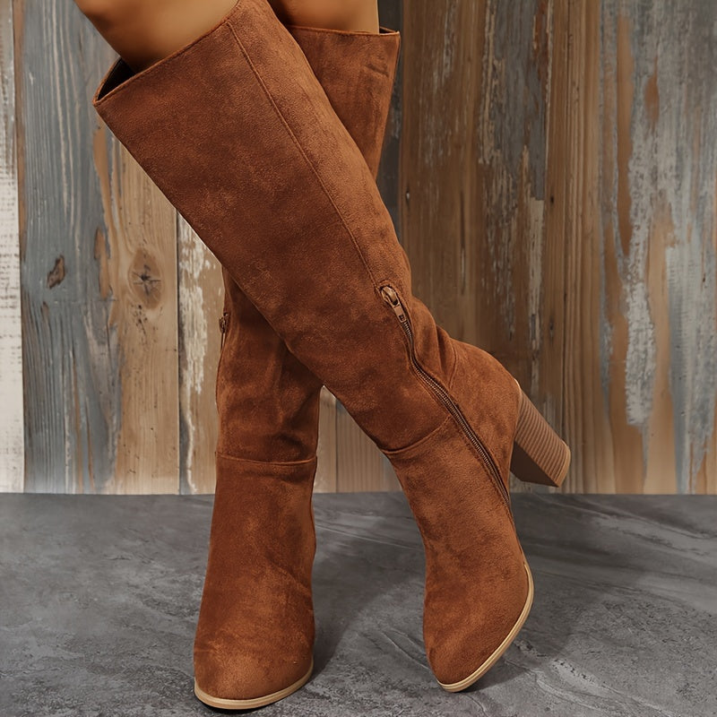 Timeless Red Faux Suede Block Heel Boots with Block Heel