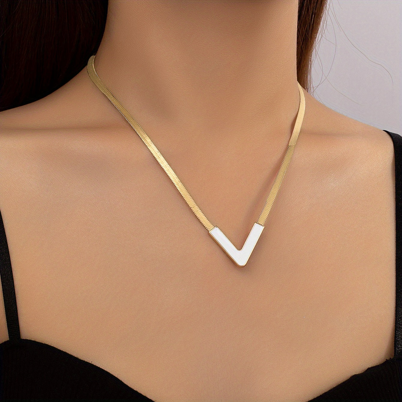 Modern Necklace with Gold-tone