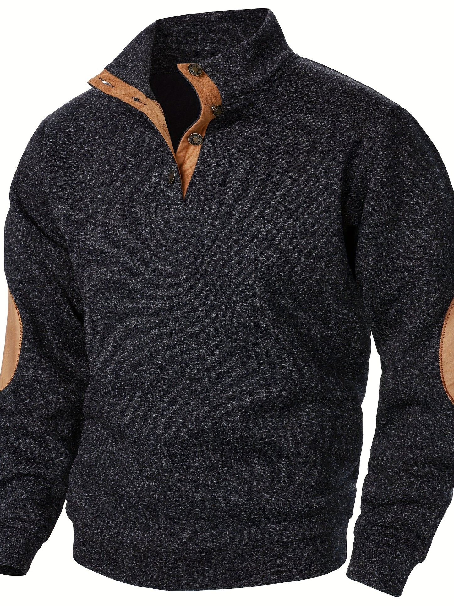 Men's Stand Collar Long Sleeve Casual Hoodie Top - Autumn Winter Warm Pullover with Button Detail, Solid Color Regular Fit for Casual Attire
