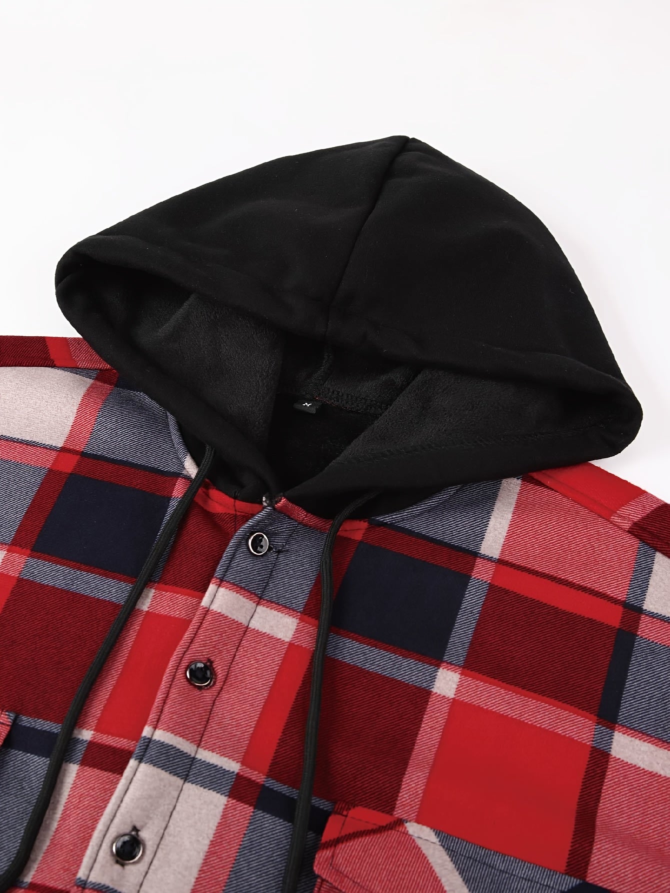 Men's Fleece-Lined Hoodie - Casual & Sporty, Plaid Pullover with Button Detail, Long Sleeve, Loose Fit for Fall/Winter