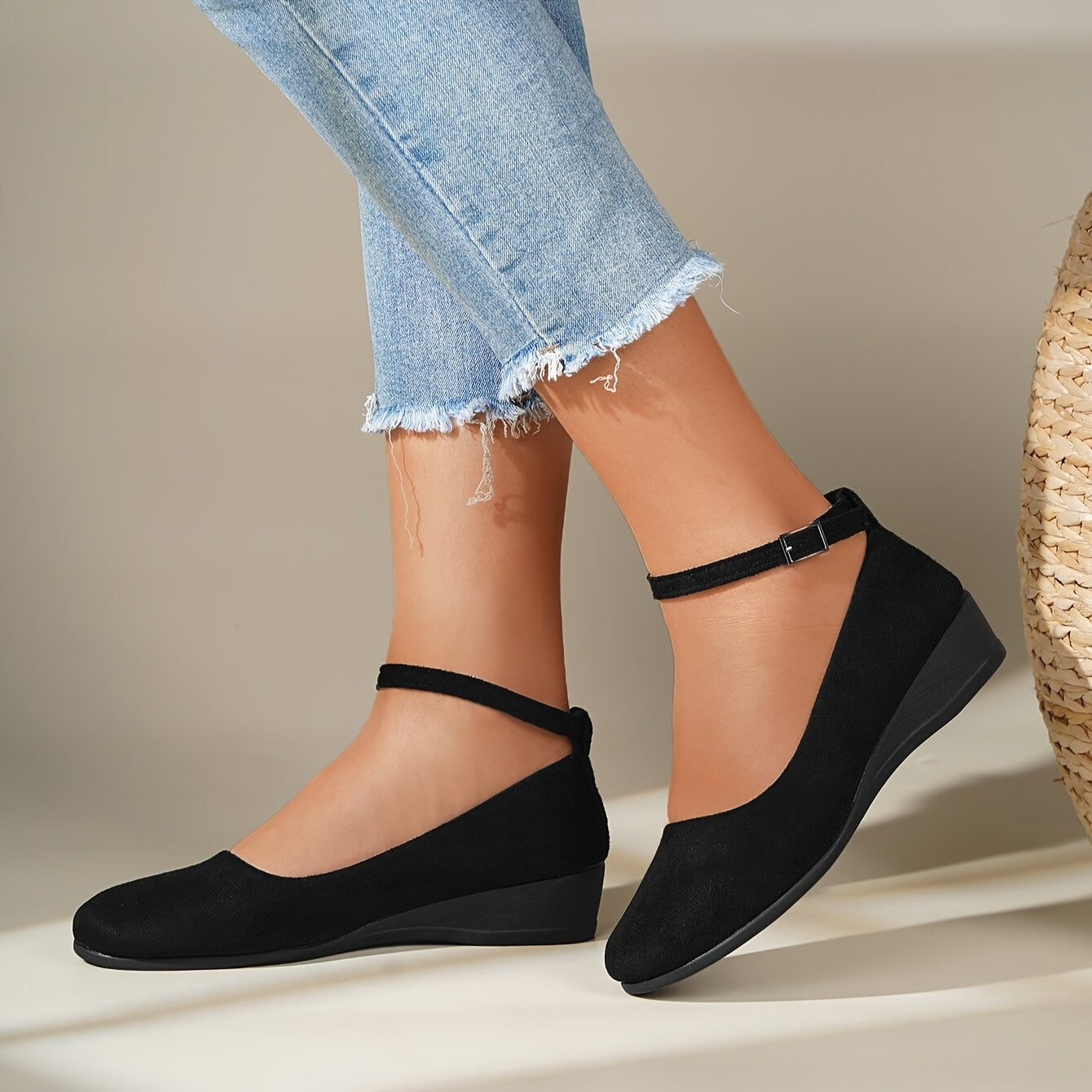Timeless Tan Faux Suede Wedge Sandals with Wedge