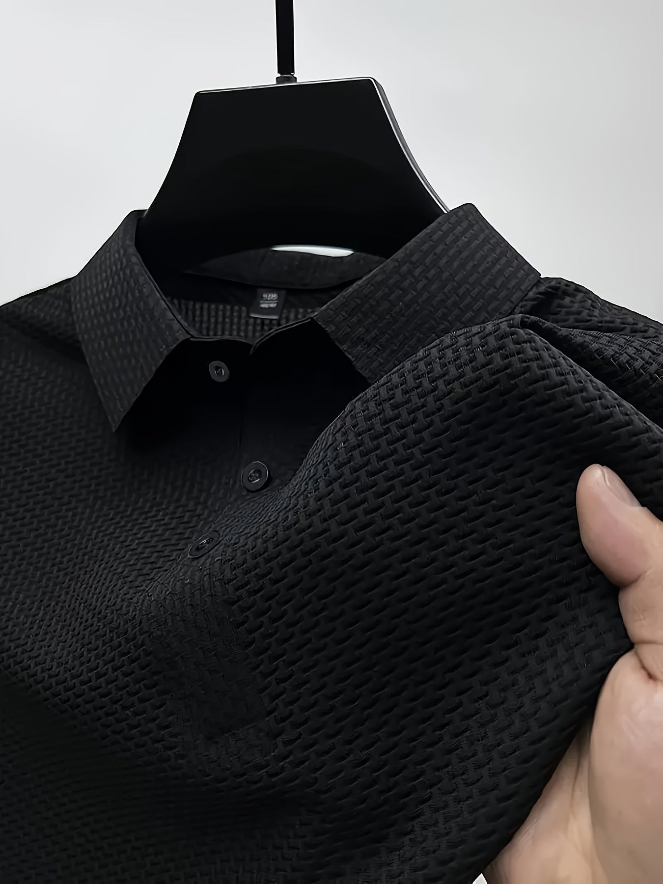 Mesh Comfy Men's Elastic Solid Short Sleeve Neck Shirt, Nylon Ice Silky Fabric Top