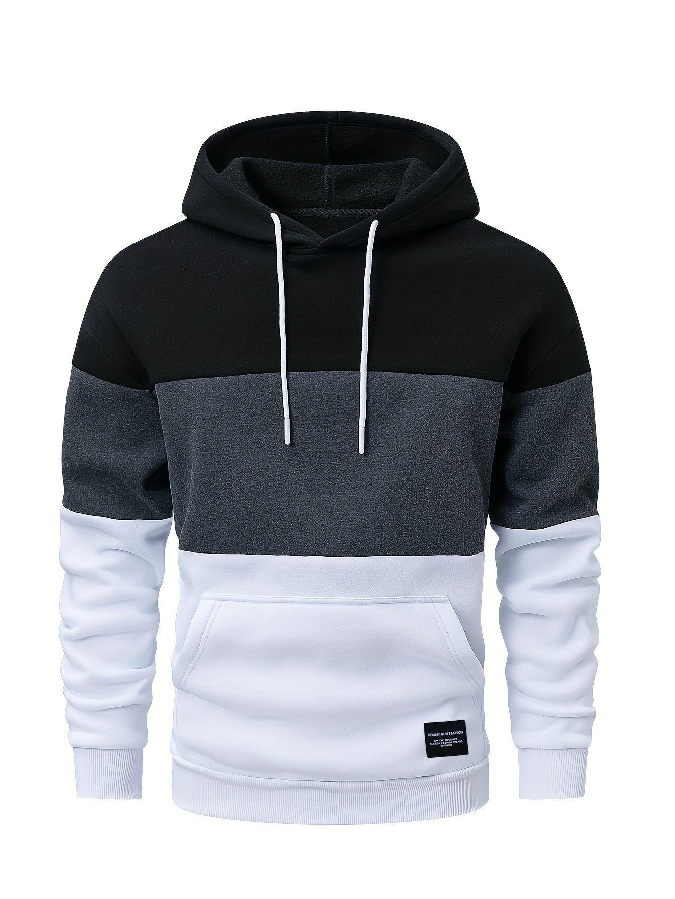 Men's Casual Color Block Hoodie - Soft Polyester Blend, Long Sleeve with Kangaroo Pocket, Drawstring Hood, Ideal for Fall/Winter Streetwear, Casual Streetwear|Hooded Sweatshirt|Polyester Blend Hoodie, Sweater Hoodie