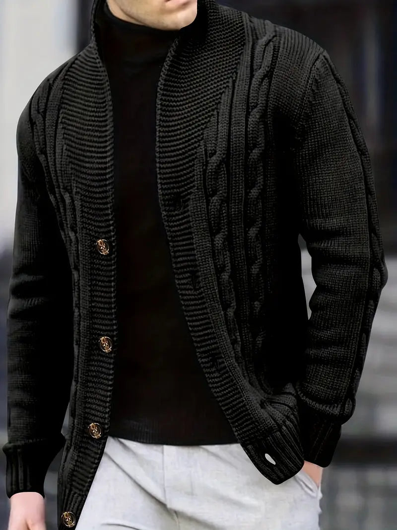Polyester Knit Button-Up Long Sleeve Cardigan