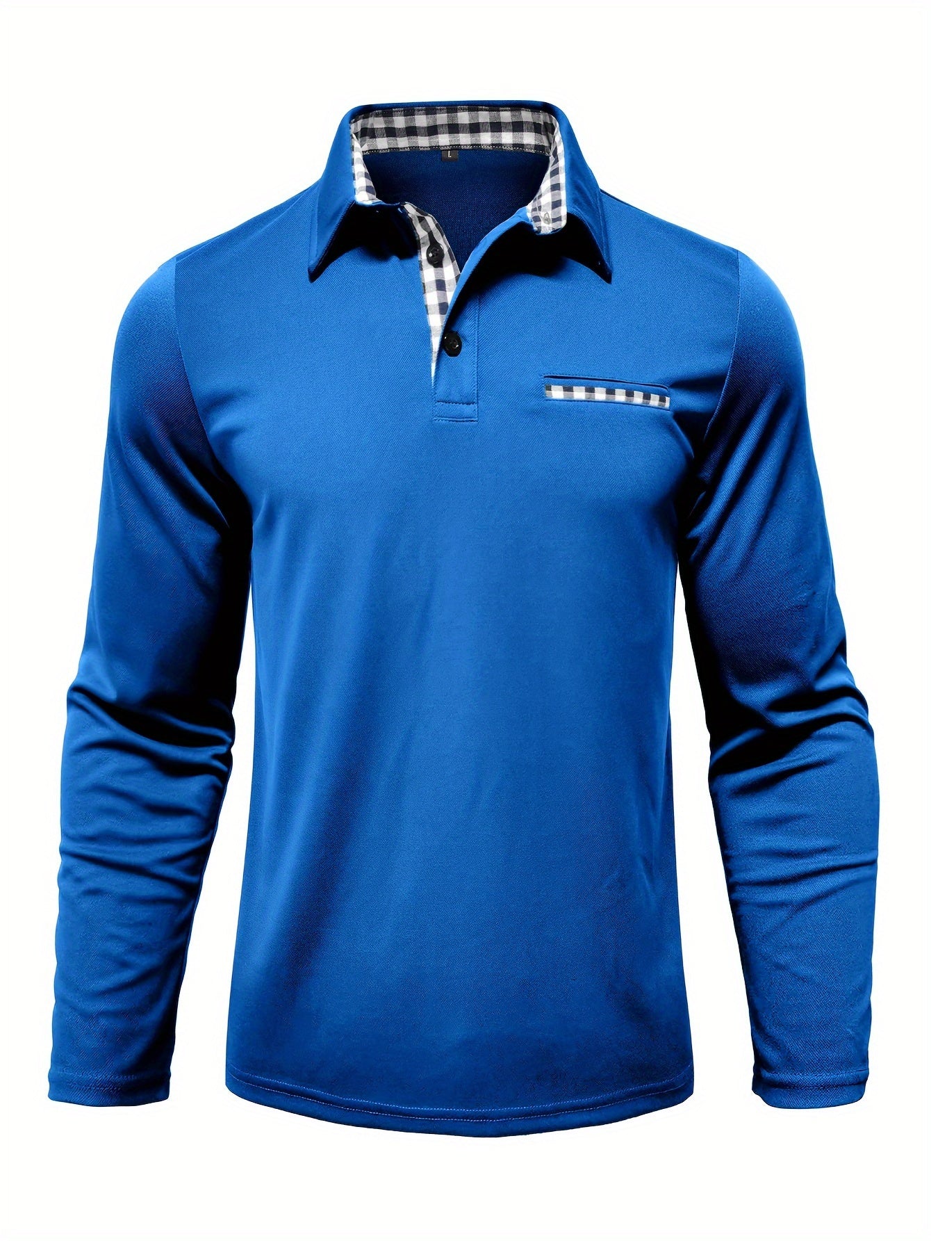 2024 Fall Casual Men'S Long Sleeve Polo Shirt with Color Block Design, Polyester Knit Fabric, Regular Fit, Half Placket, and Slight Stretch