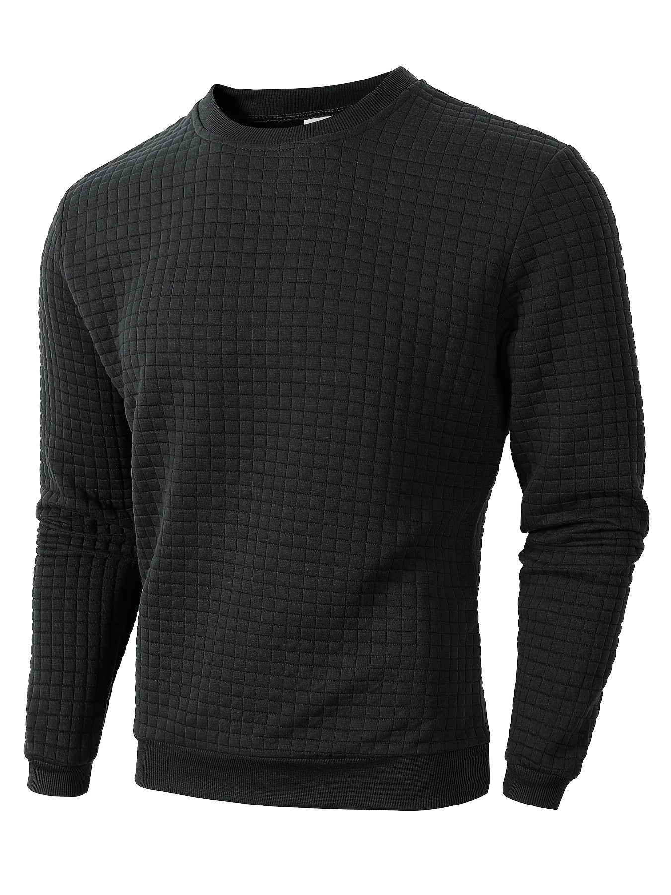 Men's Casual Sporty Grid Pattern Sweater - Soft Round Neck Long Sleeve Pullover, Regular Fit for Autumn Winter, Hand Washable