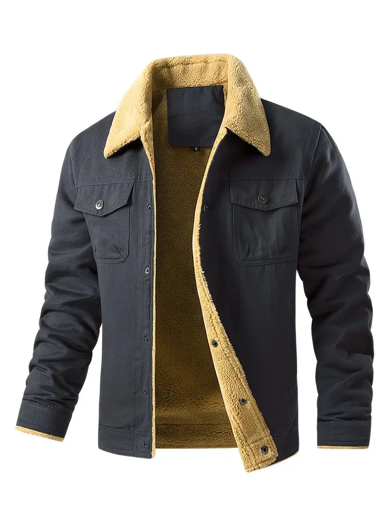 Fleece Polyester Cotton Button-Up Jacket
