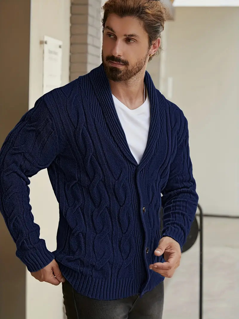 Polyester Knit Button-Up Long Sleeve Sweater