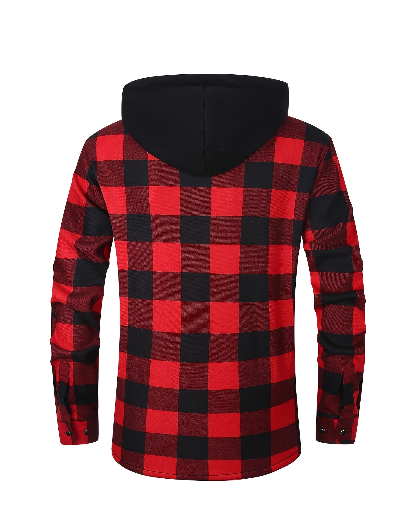 Men's Fleece-Lined Hoodie - Casual & Sporty, Plaid Pullover with Button Detail, Long Sleeve, Loose Fit for Fall/Winter