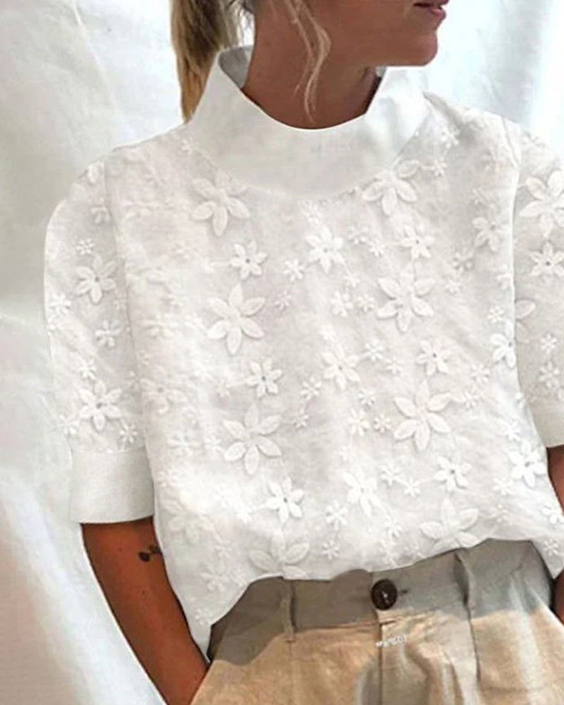Embroidered plain stand-up collar shirt