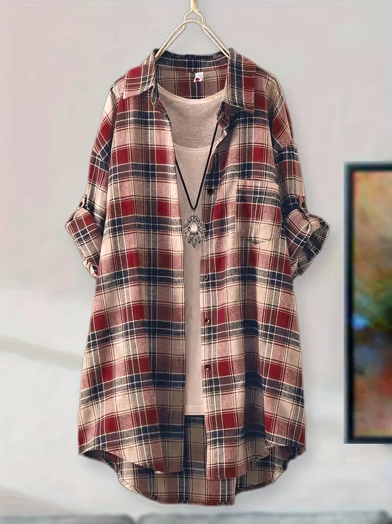 Plaid Polyester Blouse