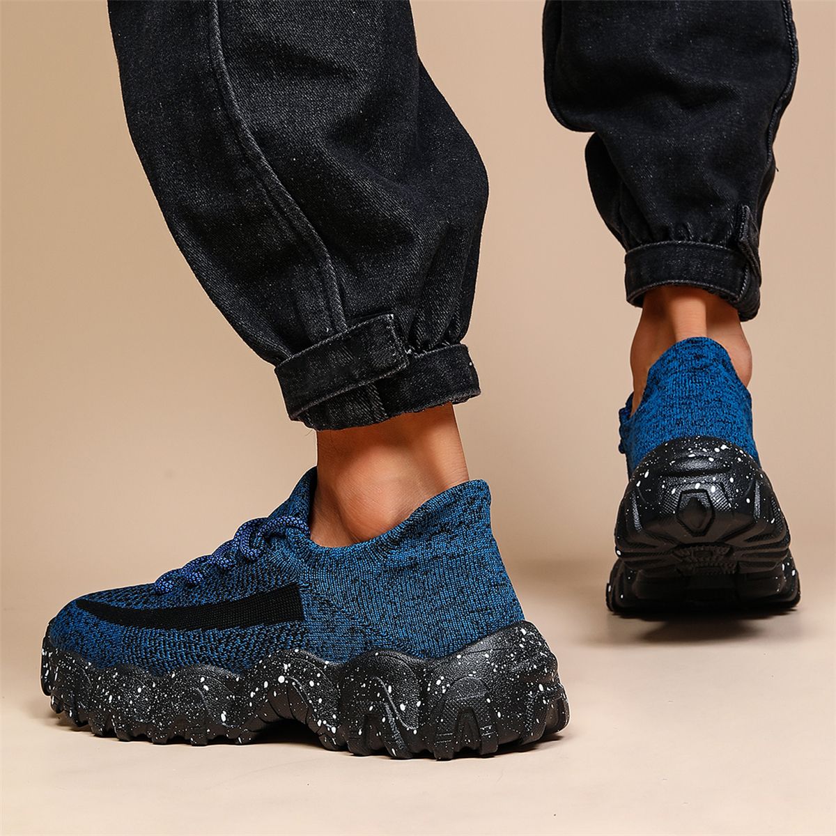 Men'S Casual Sneakers - Breathable Knit Upper, Geometric Pattern, Lace-Up Closure, Durable Rubber Sole, Comfortable Fabric Lining for Spring Sports & Casual Attire, Athletic Footwear | Geometric Pattern Shoes | Knit Construction, Sneakers