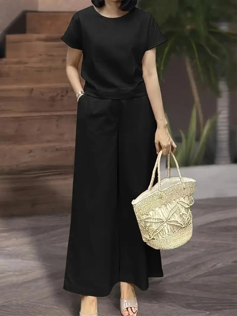 Solid Polyester Sweater 2-Piece Set