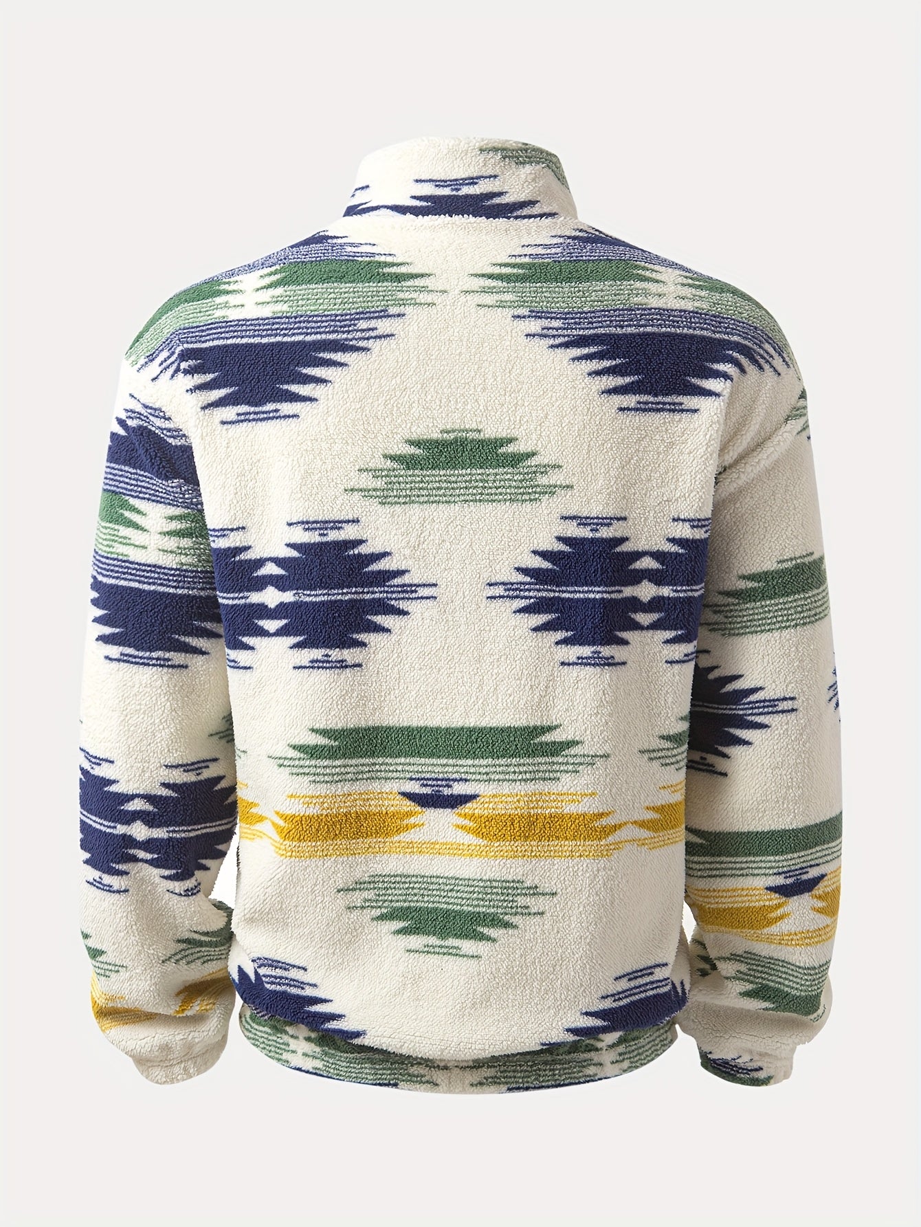 Men's Loose Polar Fleece Folk Style Print Sweatshirt With Kangaroo Pocket, Casual Breathable Half Zipper Stand Collar Long Sleeve Top For Outdoor