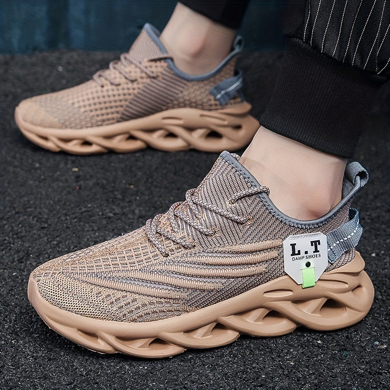 Men'S Fashion Sneakers, Casual Athletic Shoes with Striped Pattern, Round Toe, Lace-Up Closure, Fabric Upper, MD Sole, All-Season Sports Footwear