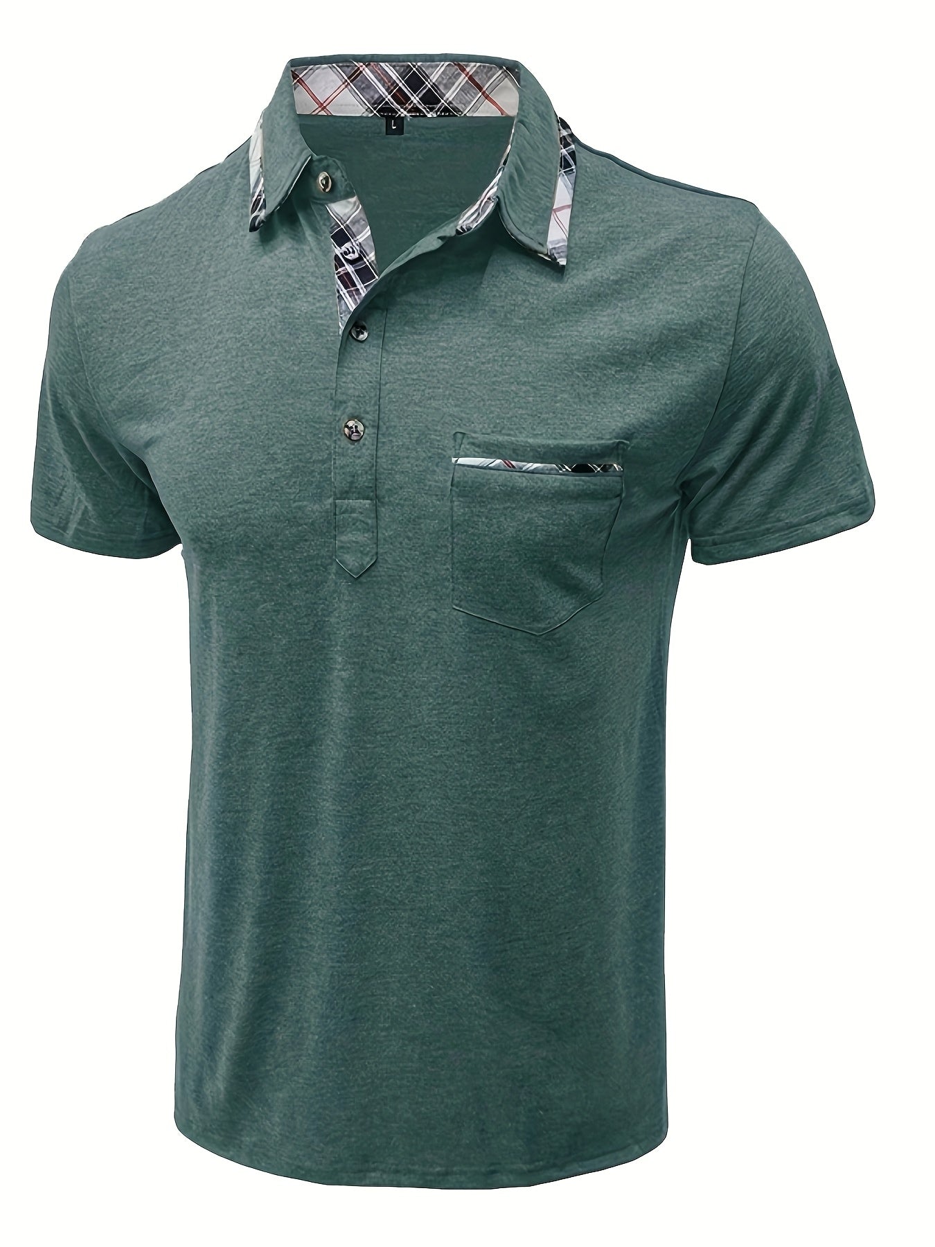 Men'S Plus Size Short Sleeve Polo Shirt with Plaid Collar and Button Details - Casual Summer Style, Regular Fit, Slight Stretch Fabric, Plus Size Shirts, PLUS SIZE