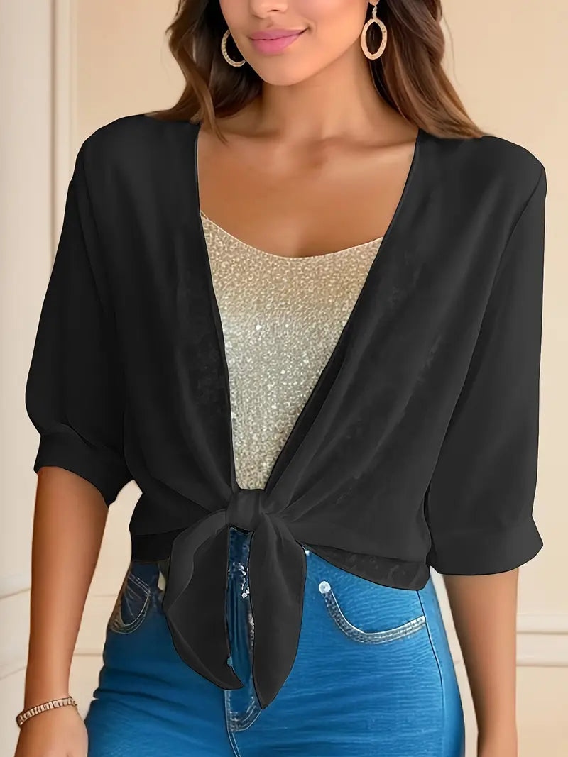 Solid Polyester Blouse Solid Color Tie
